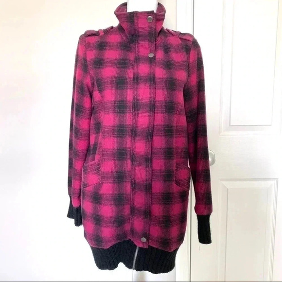 DKNY zip up plaid jacket coat 55% wool‎ - Picture 1 of 11